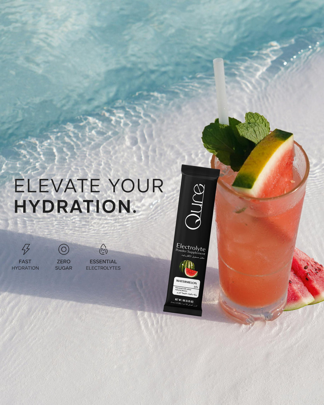 Qure Hyderation Powder Peach – Hydration Drink Mix 24 Stick Packs